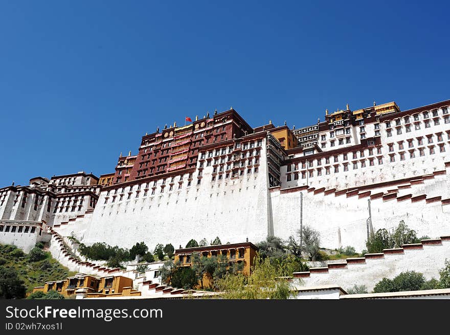 Close-up view of the famous Potala Palace in Lhasa,Tibet.Details.