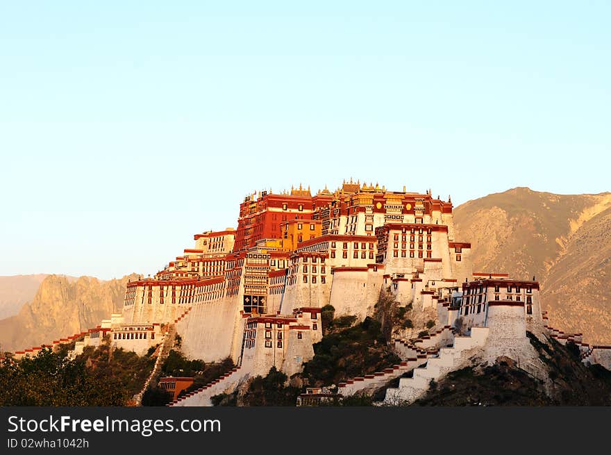 Scenery of the famous Potala Palace at sunrise in Lhasa,Tibet