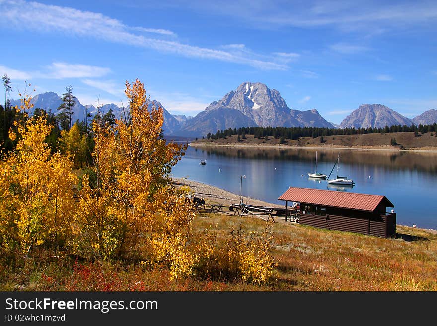 Scenic landscape of Grand tetons national park in autumn