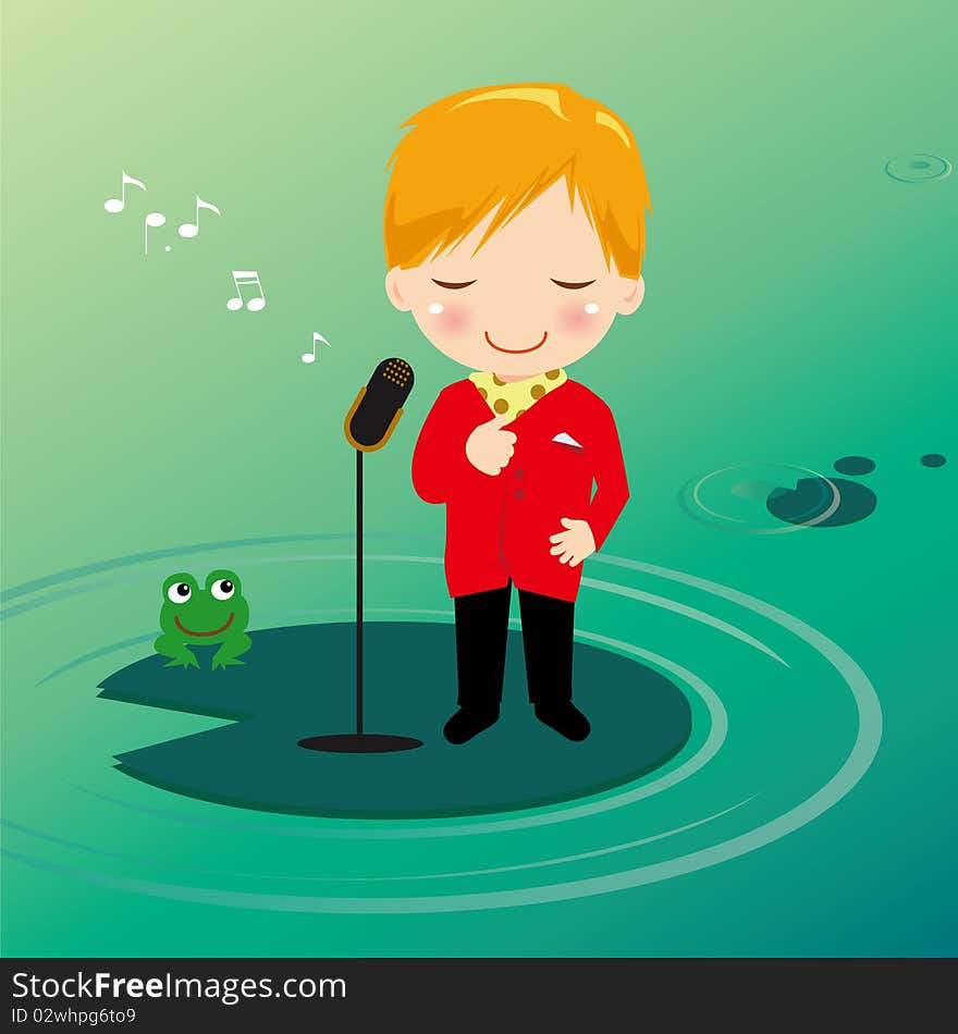 Singing Boy On Waterlily