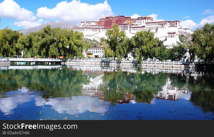 Scenery of the famous Potala Palace in Lhasa,Tibet,with a mirror in the pond. Scenery of the famous Potala Palace in Lhasa,Tibet,with a mirror in the pond.