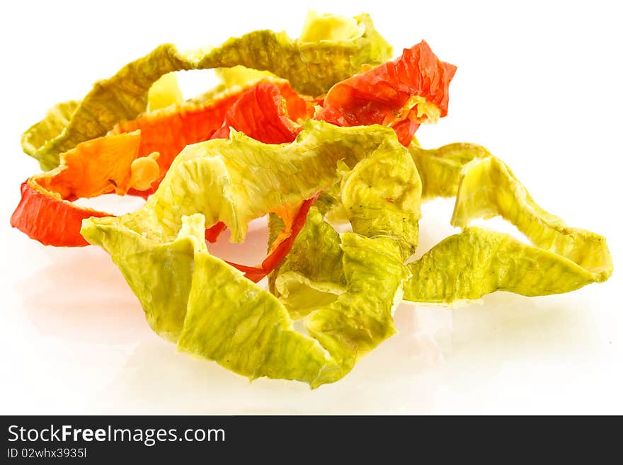 Dried sweet peppers on a white background