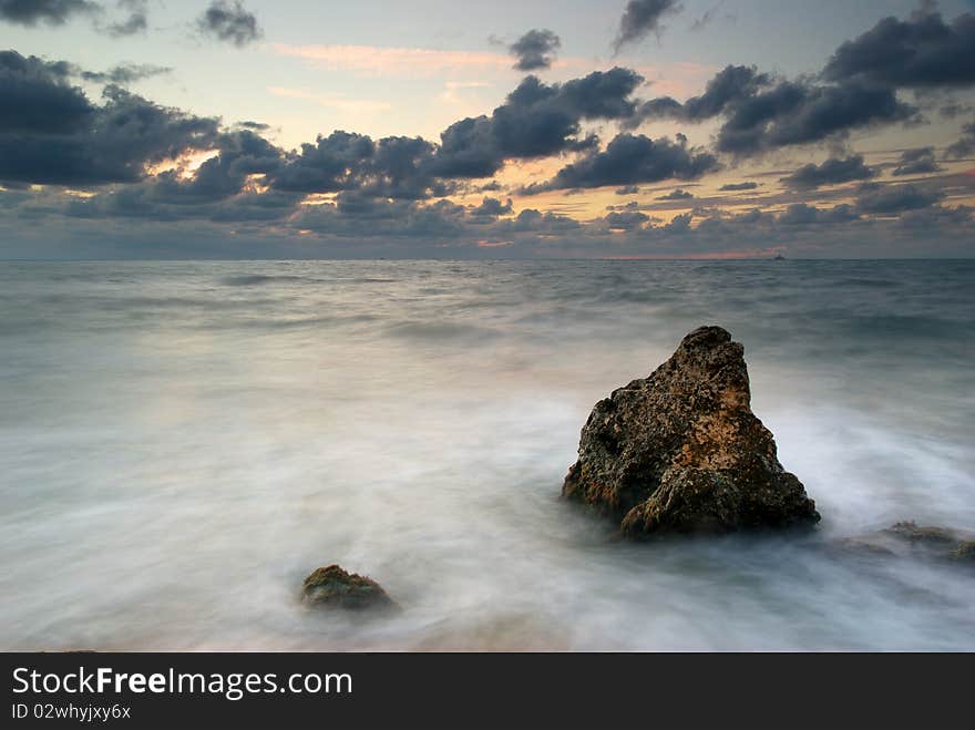 Seascape at sunset. Nature composition.