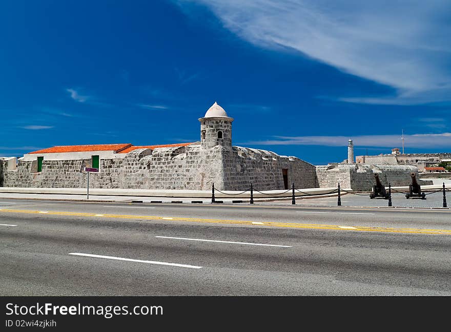 The fortress of La Punta with El Morro across the Havana Bay in Cuba. The fortress of La Punta with El Morro across the Havana Bay in Cuba