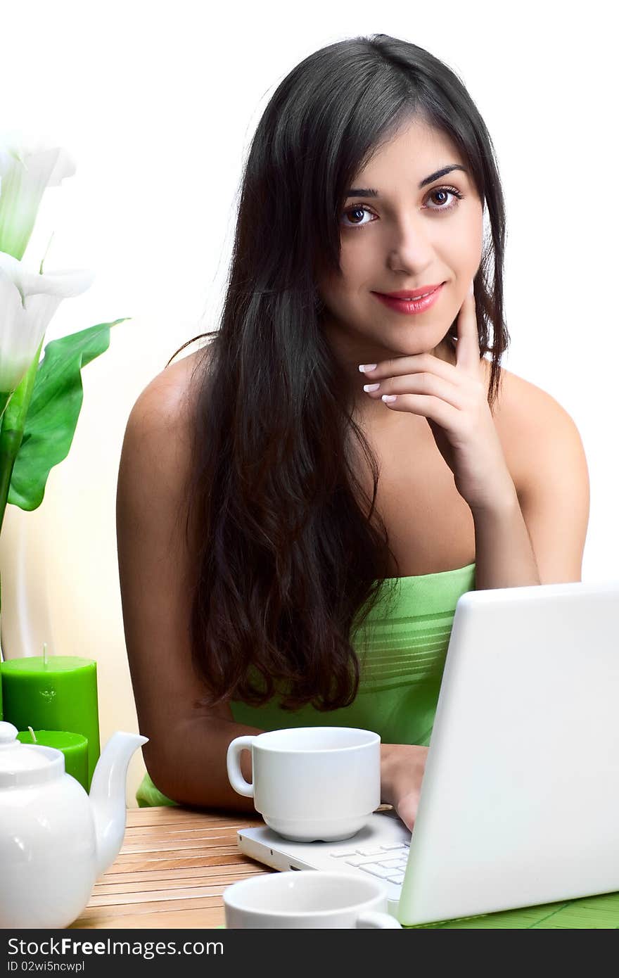 Beautiful Woman  In Cafe