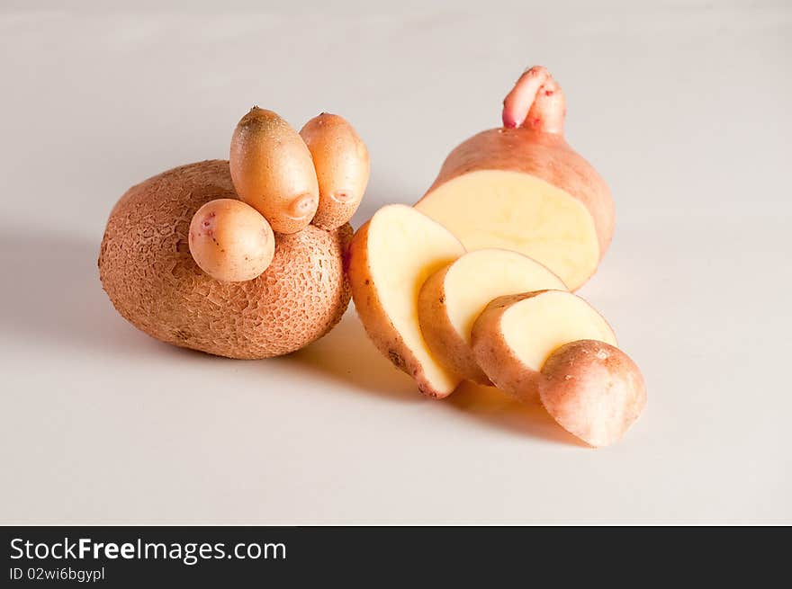 Funny potatoes on a white background