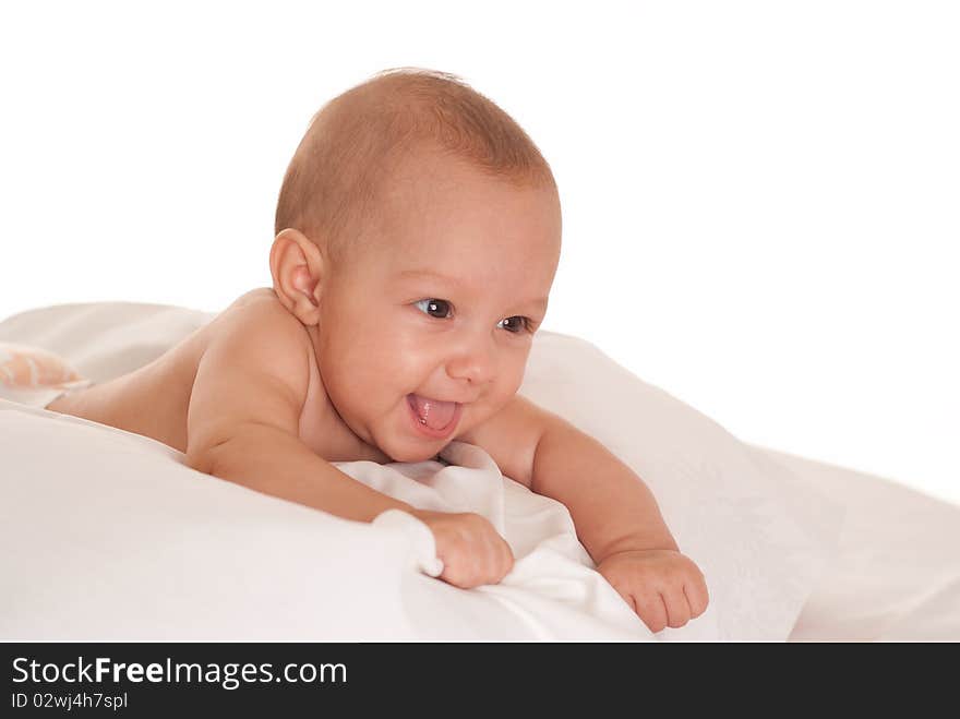 Portrait of a beautiful newborn on a white background