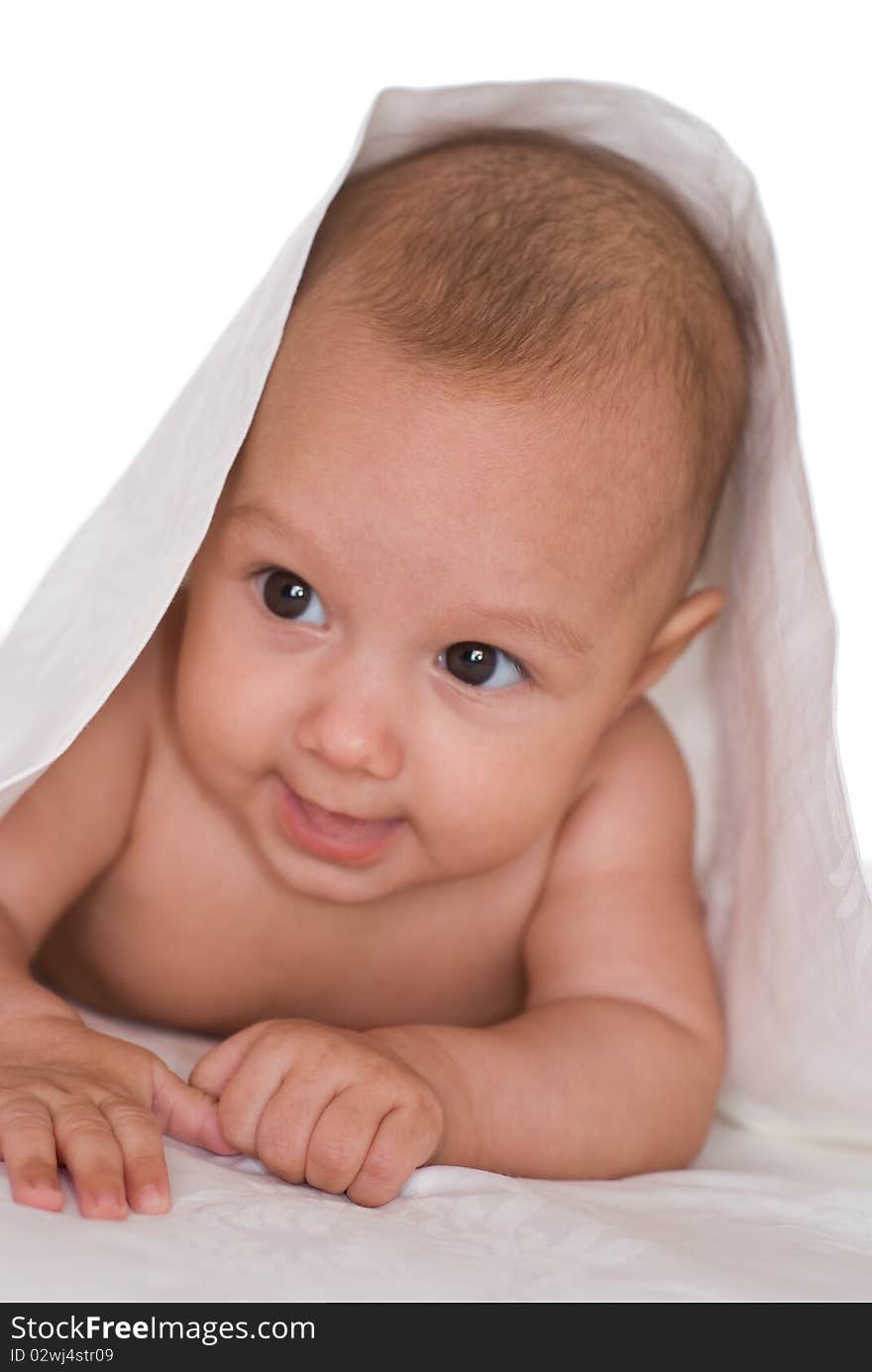 Portrait of a beautiful newborn on a white