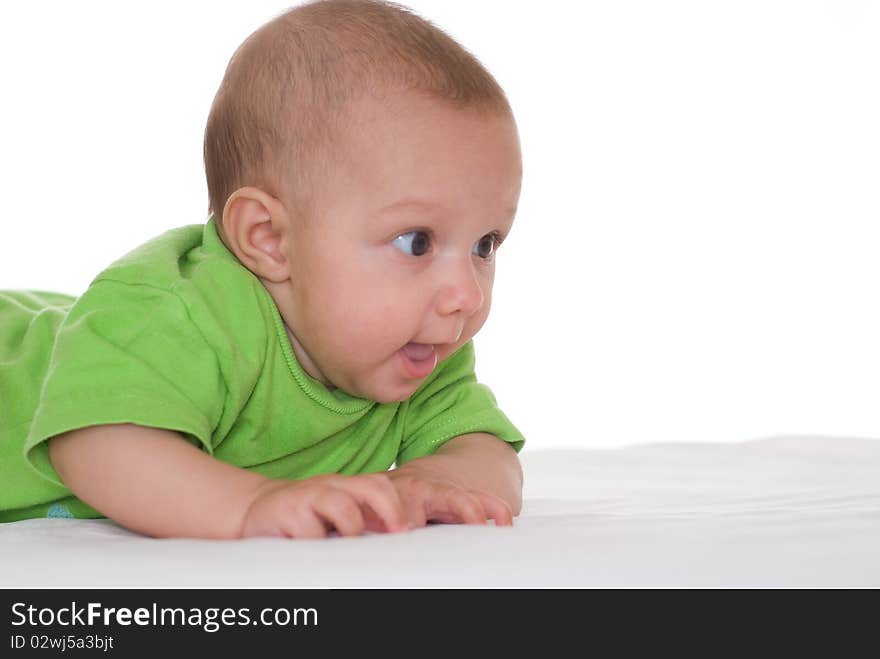 Portrait of a beautiful newborn in green