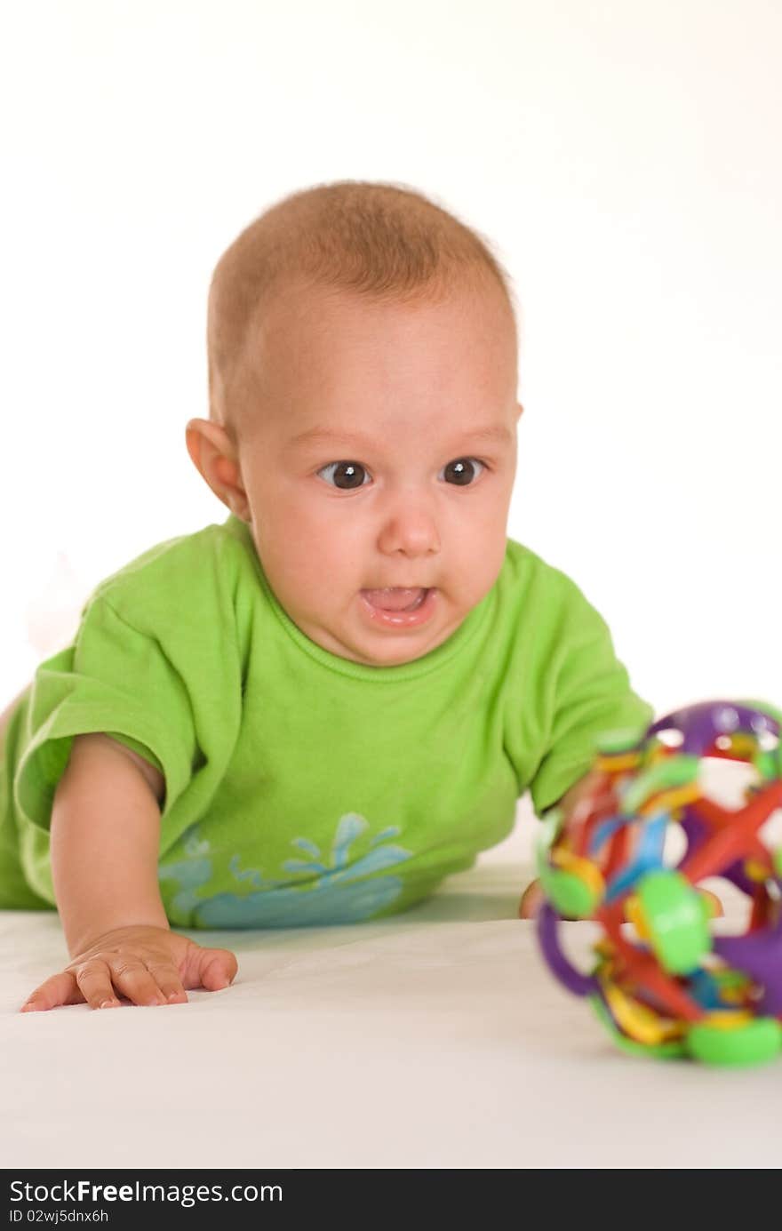 Portrait of a beautiful newborn in green