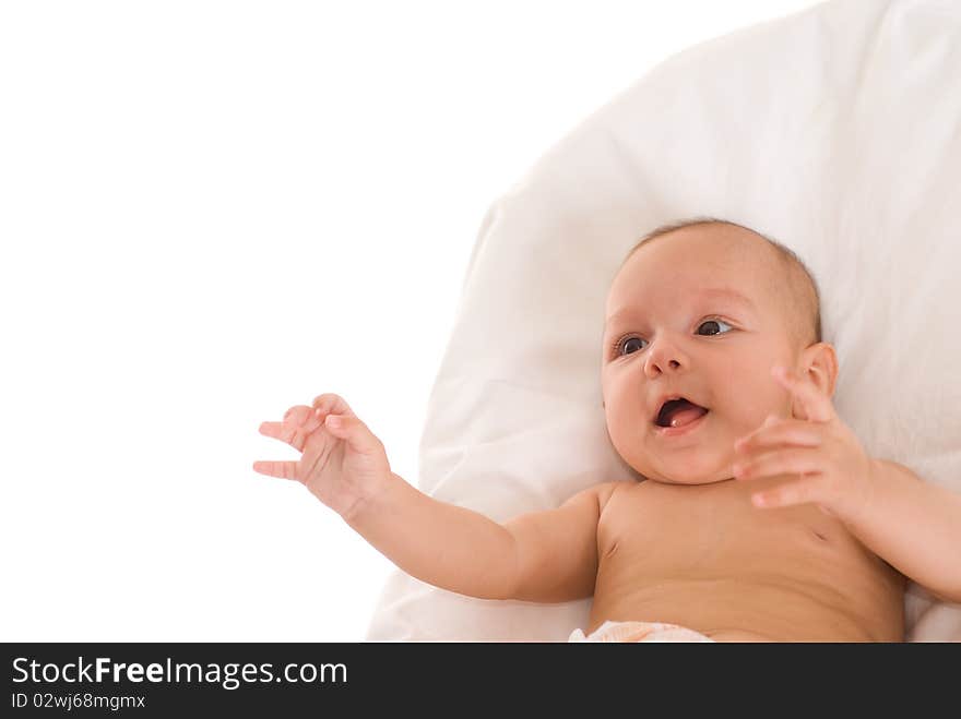 Portrait of a happy baby on a white background