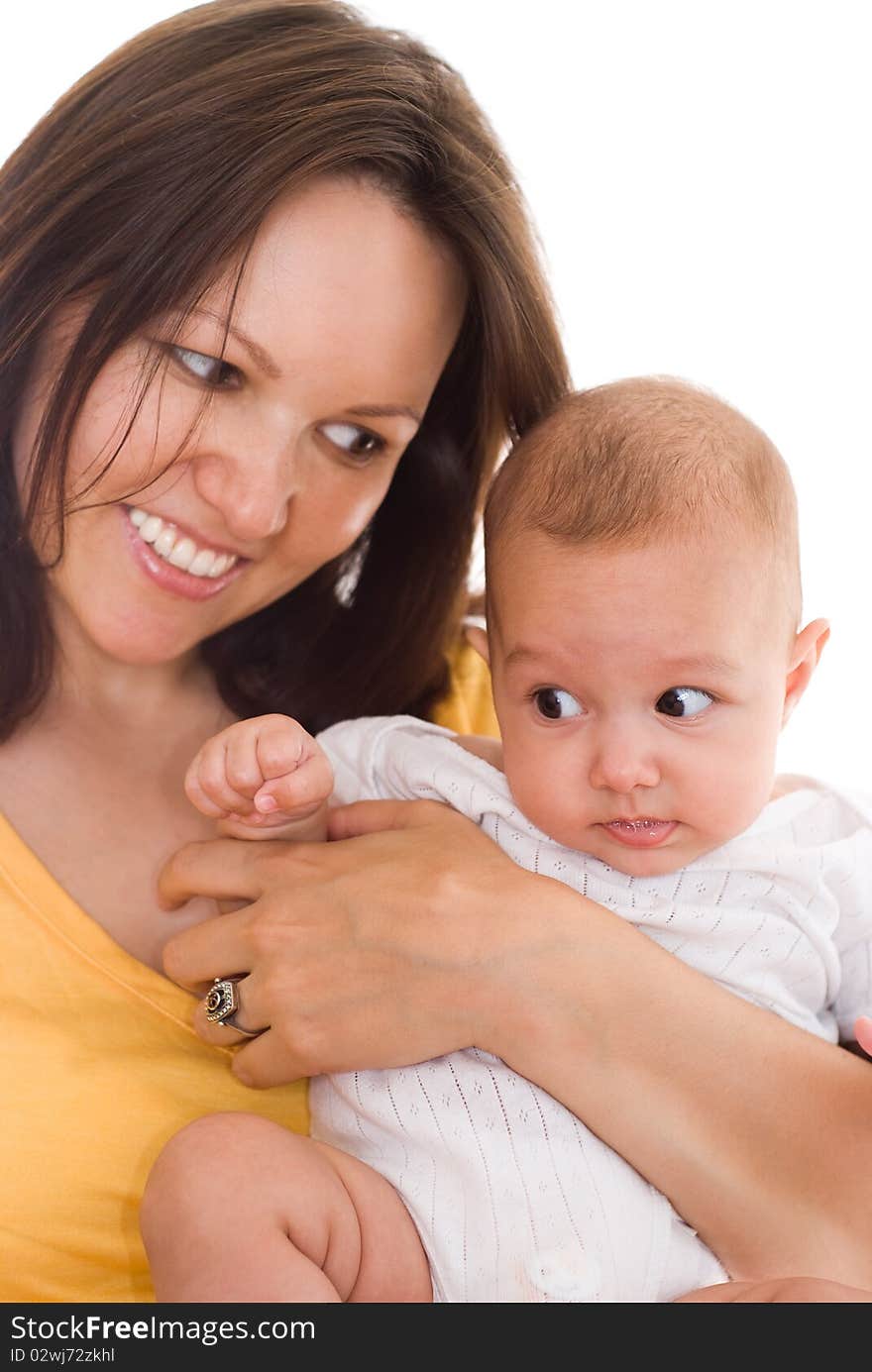 Happy Mother Holds The Baby