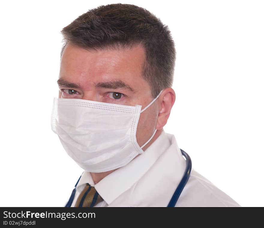 Doctor with mask isolated on white