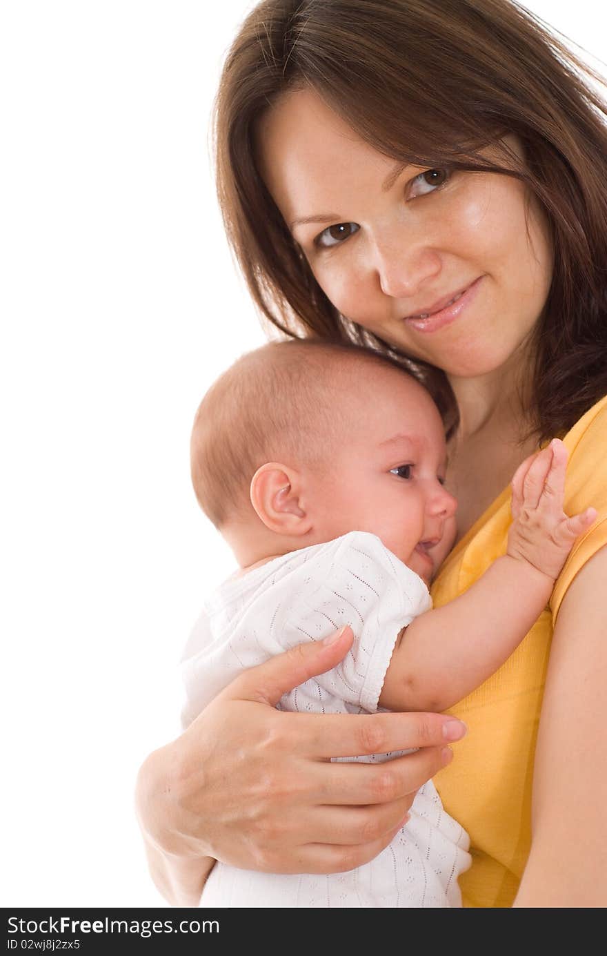 Happy mother holds the baby