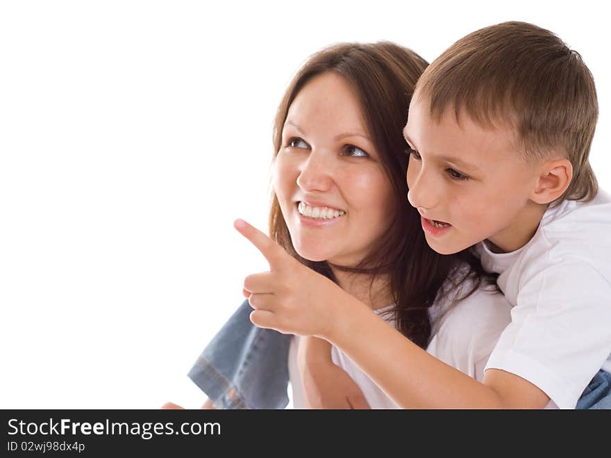 Happy mother with her child together on a white background