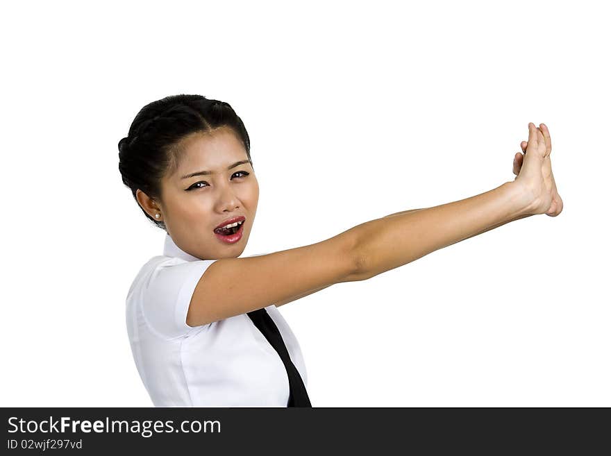 Pretty asian business woman yawning, isolated on white. Pretty asian business woman yawning, isolated on white