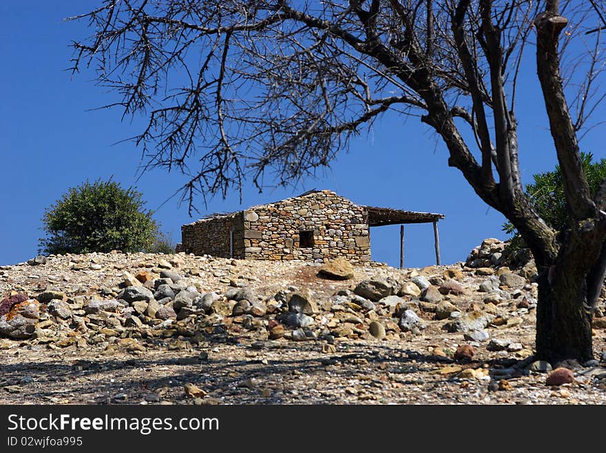 Abandoned stone house on Lemnos island