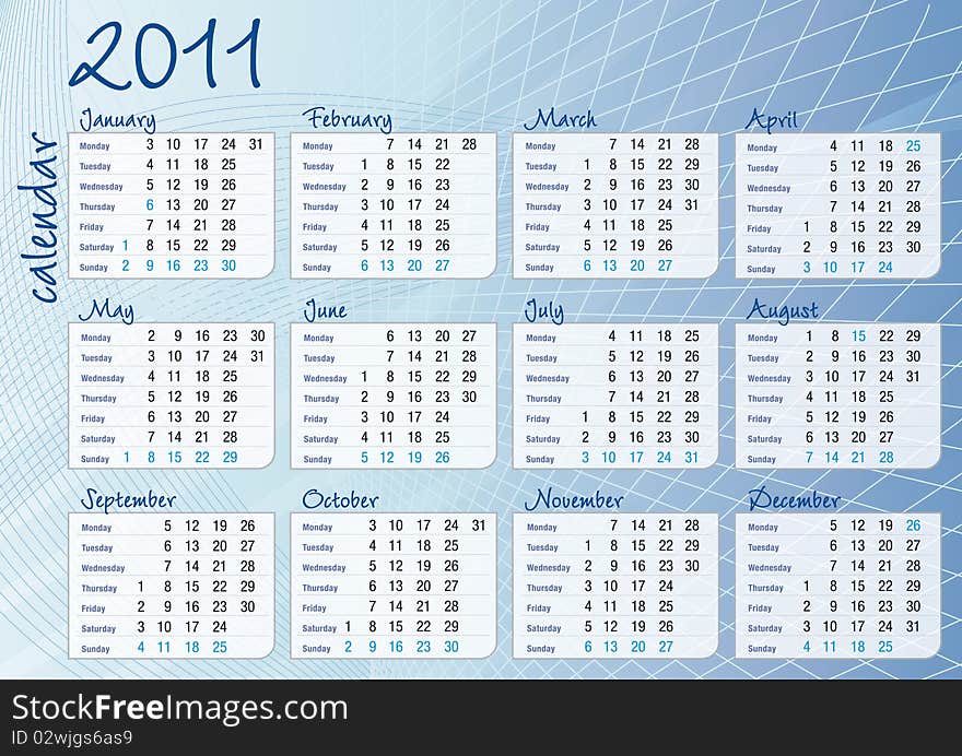 Blue graphic all-months calendar, A4 size in english language