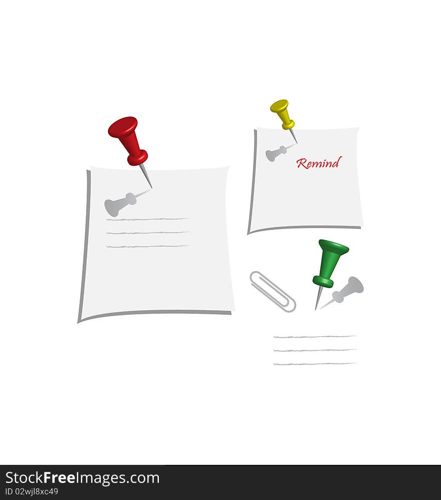 Vector white note paper with paperclip