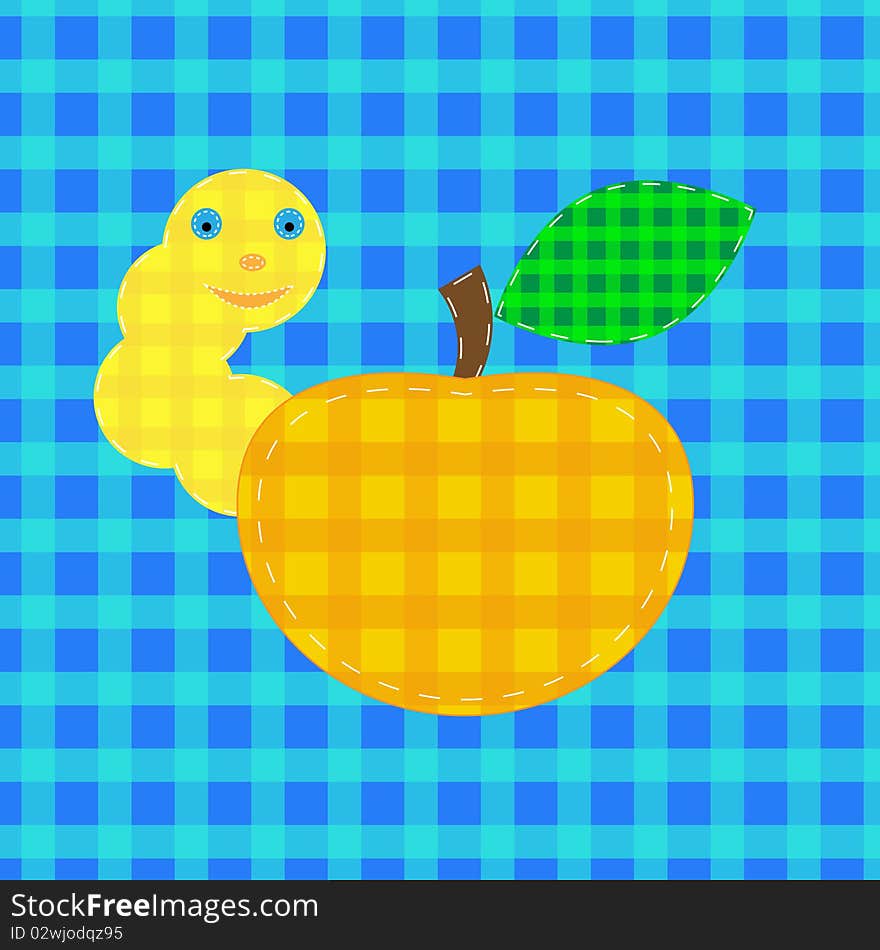 Apple and worm in quilting technique