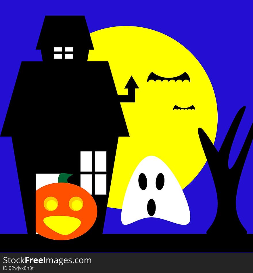 Haunted pumpkin house with ghost visitor. Haunted pumpkin house with ghost visitor.