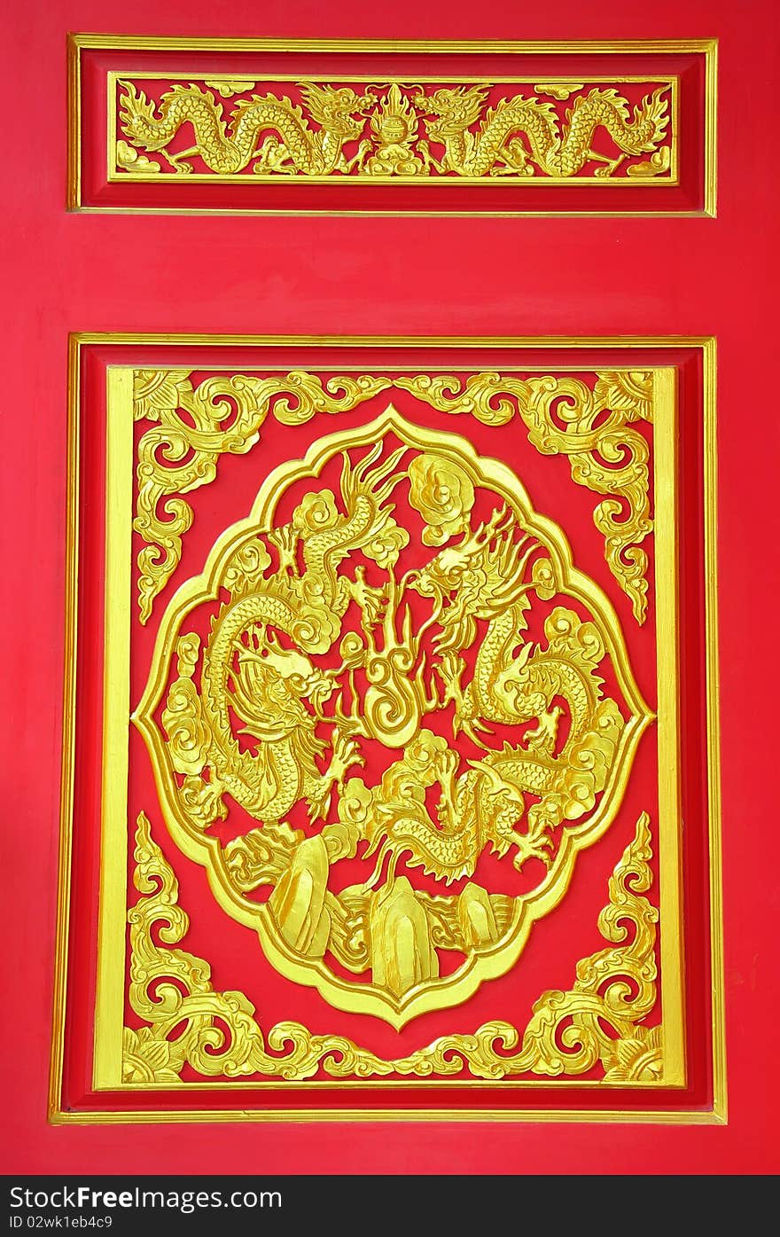 Golden dragon sculpture on ceiling at Chinese Temple, Bangkok, Thailand