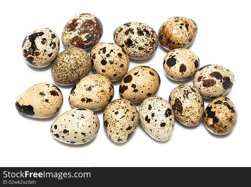 Quail eggs on white background