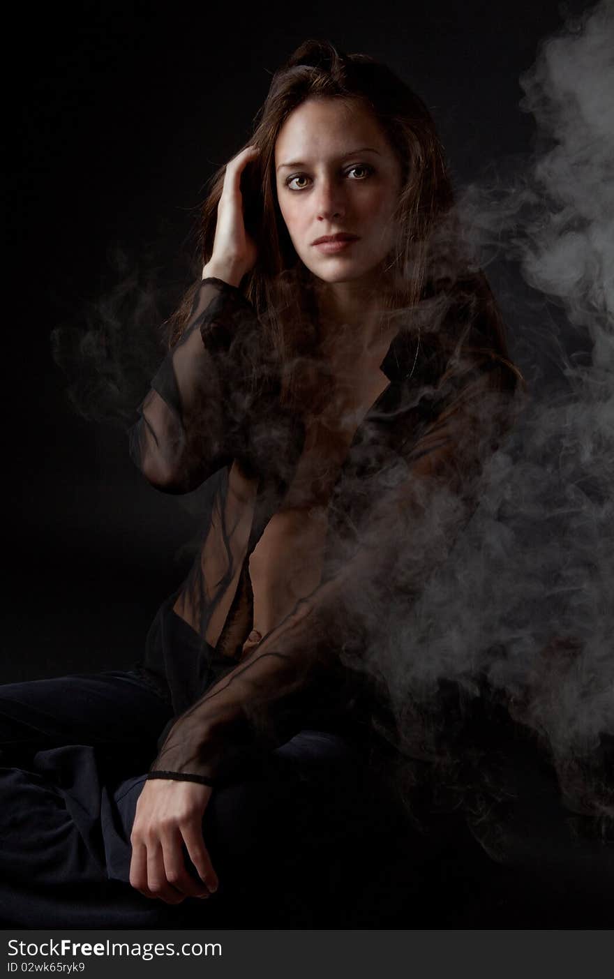 Woman In Black With Smoke