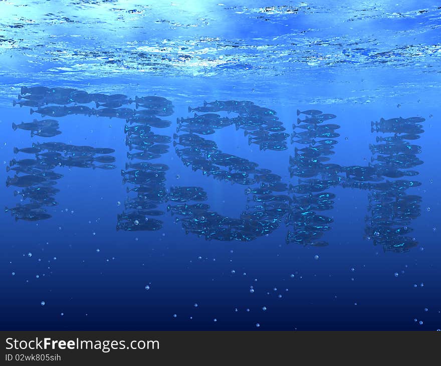 3d render of shoal of fish