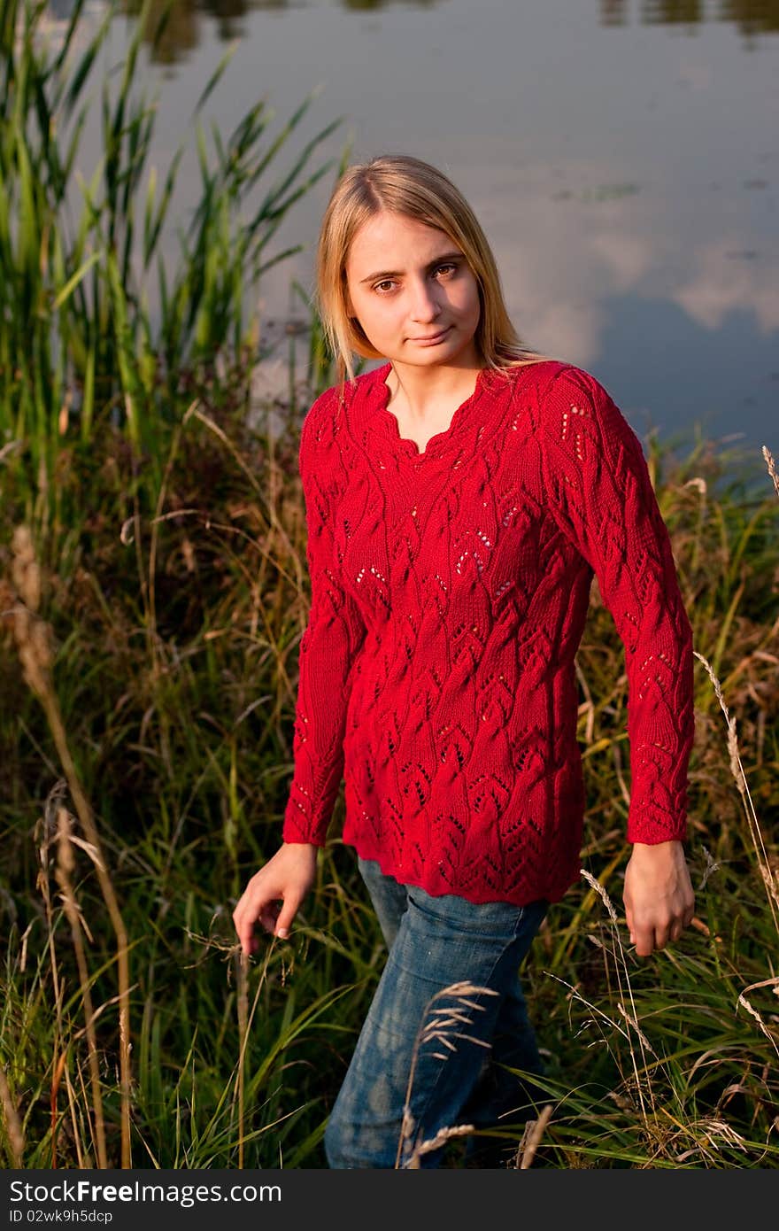 Girl in red pullover