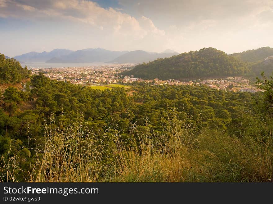 View Of The City Marmaris. Mountains And Sea. Turk