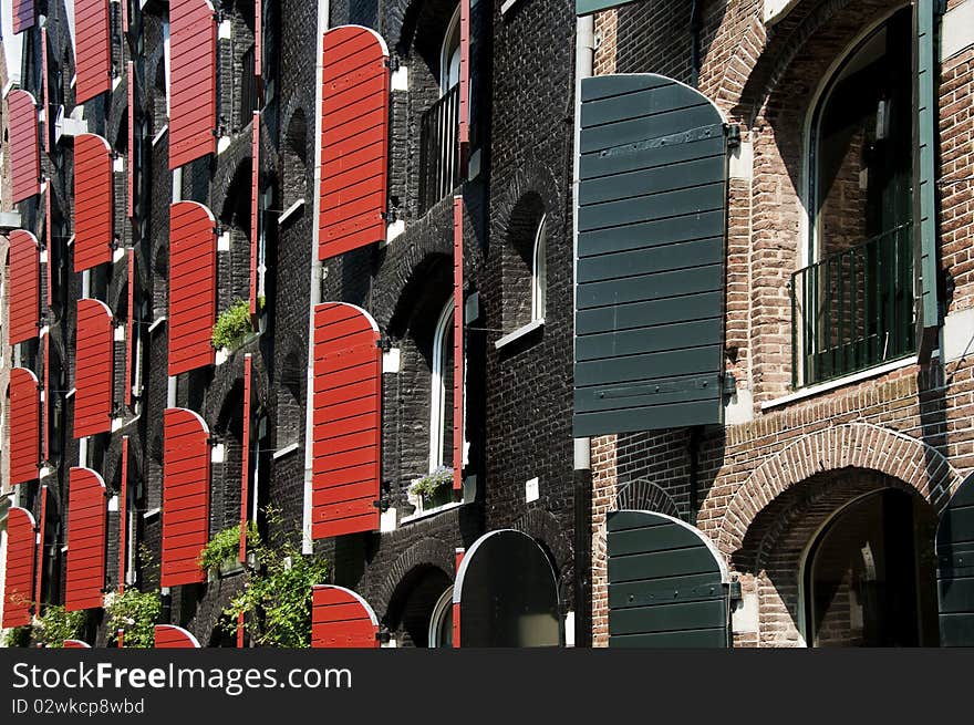 Colored and aligned windows in Amsterdam. Colored and aligned windows in Amsterdam