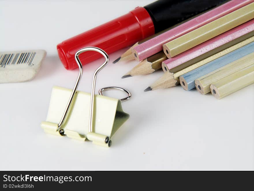 Office accessories on a white background