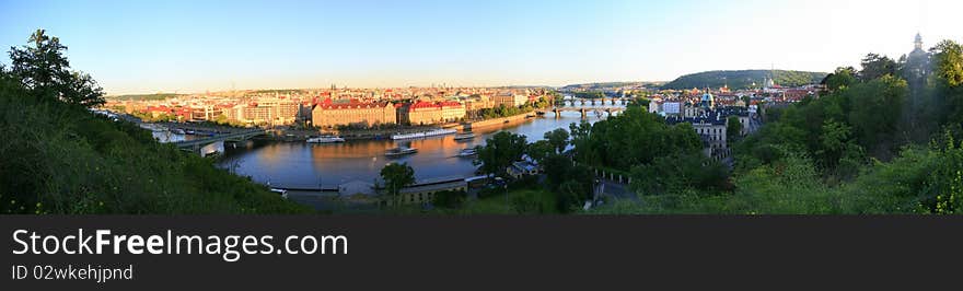 Evening panoram of Prague from Letna Hill