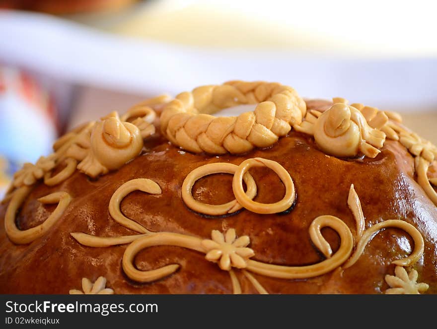 Bread and salt. decorated with doves, rings and ornaments. Bread and salt. decorated with doves, rings and ornaments