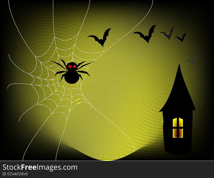 Vector illustration spider net and flying bats. Vector illustration spider net and flying bats