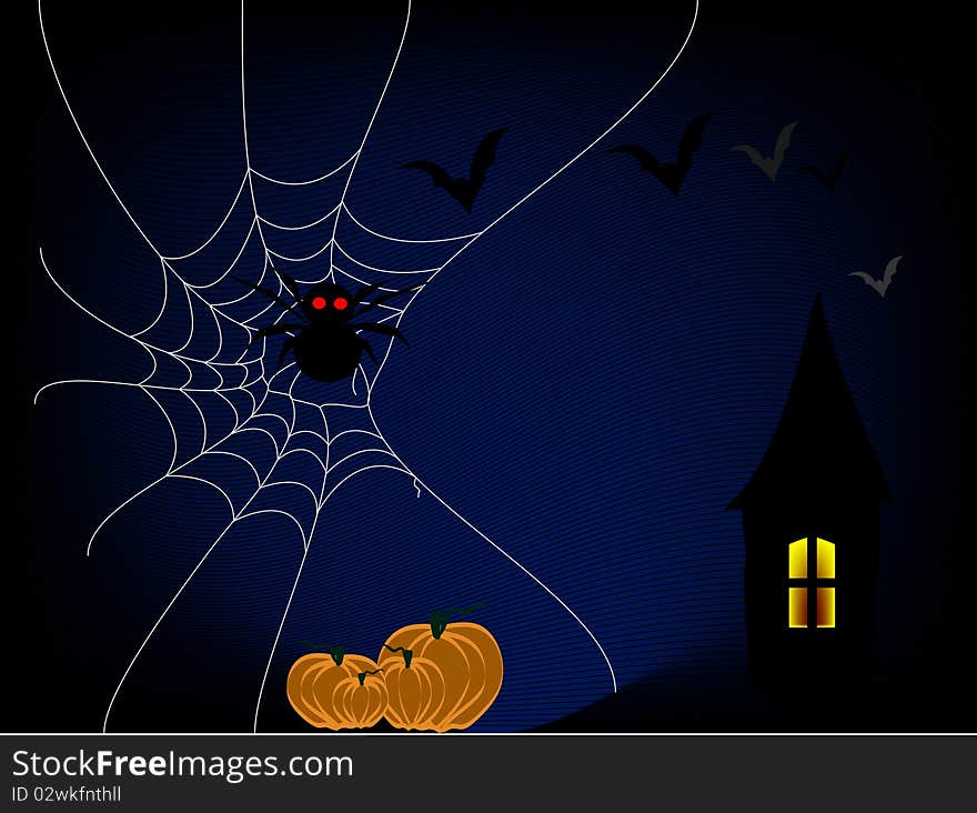 Vector illustration spider net and flying bats. Vector illustration spider net and flying bats