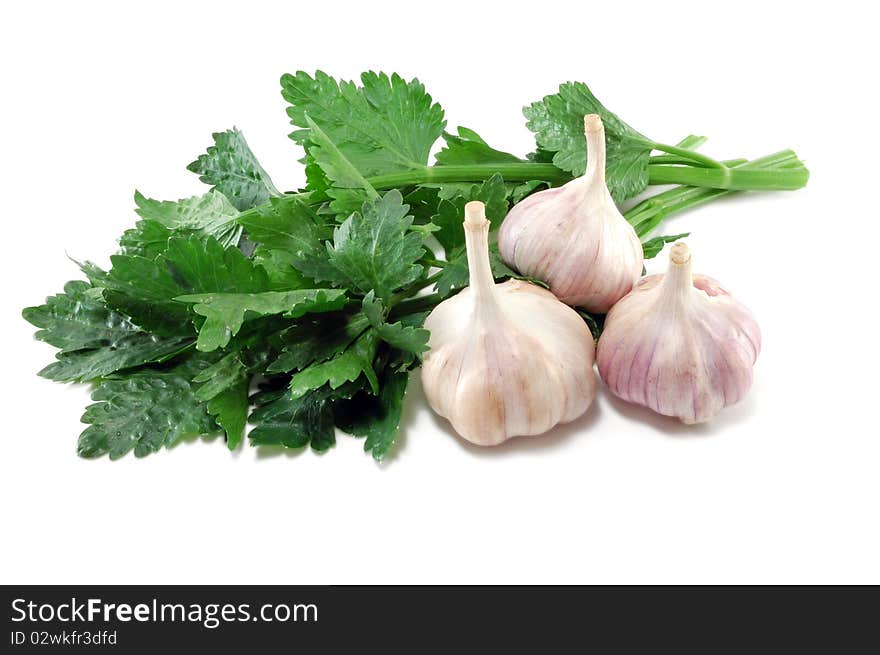 Garlic with celery leaves