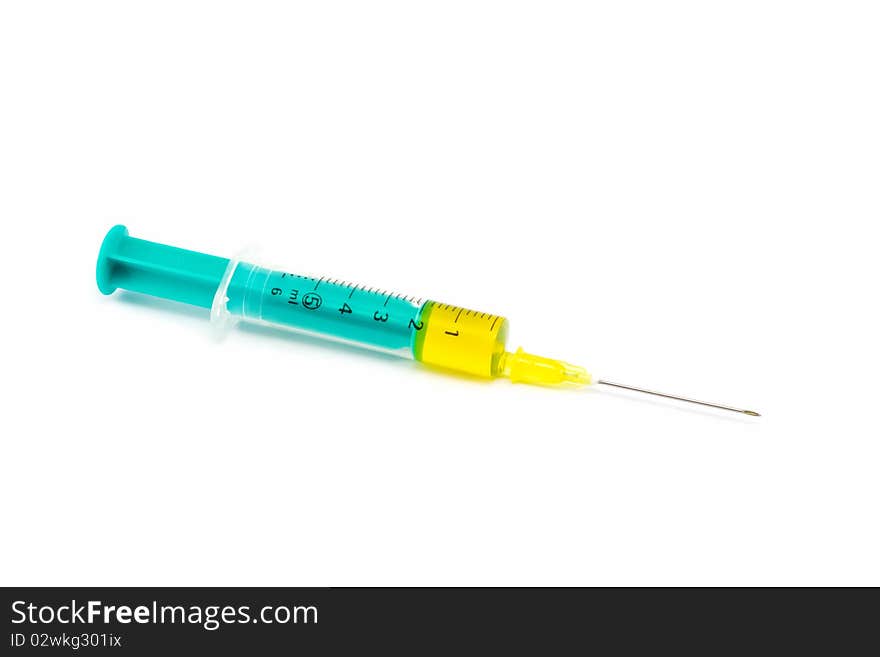 Isolated hypodermic syringe on white