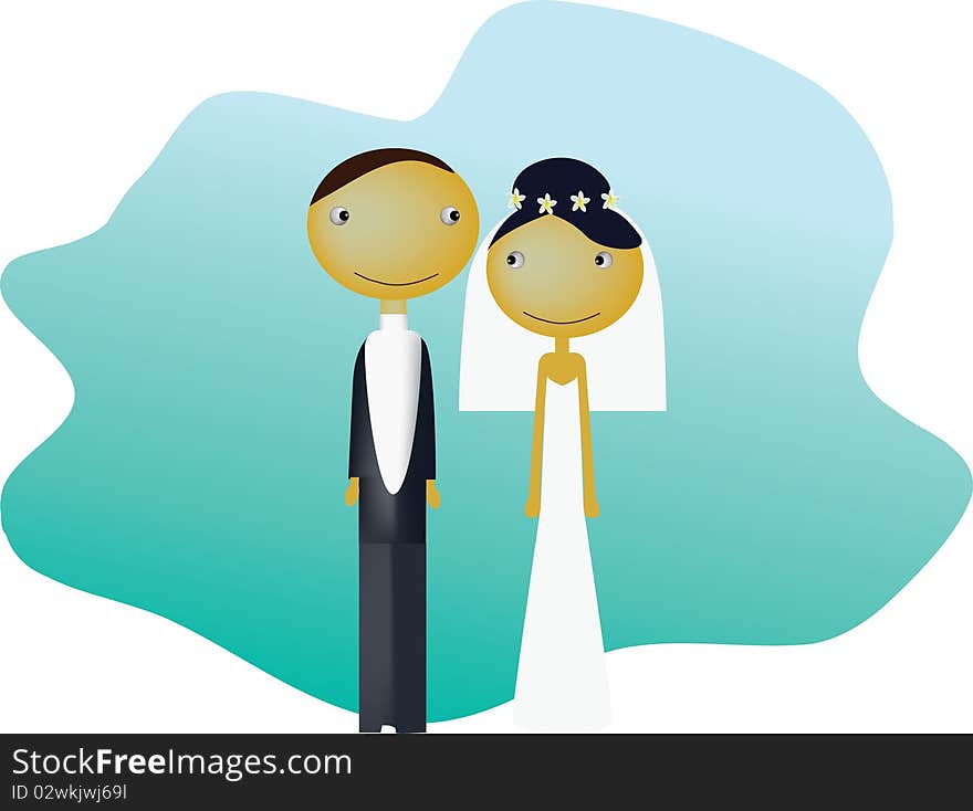 Editable vector illustration of happy wedding couple