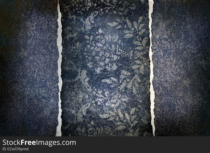 Grungy denim with faded floral effect background