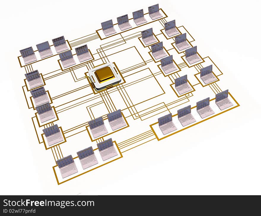 White notebooks and processor on electronic board. White notebooks and processor on electronic board.