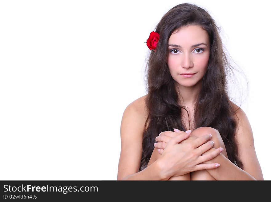 Beautiful woman with long hair look at camera