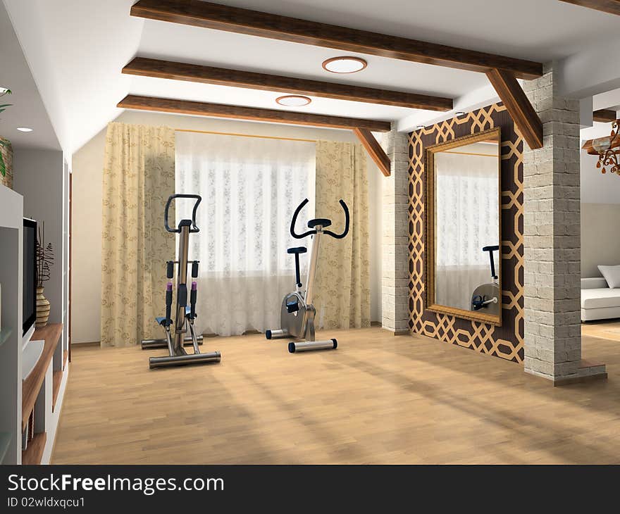 Interior room with exercise machines. Interior room with exercise machines