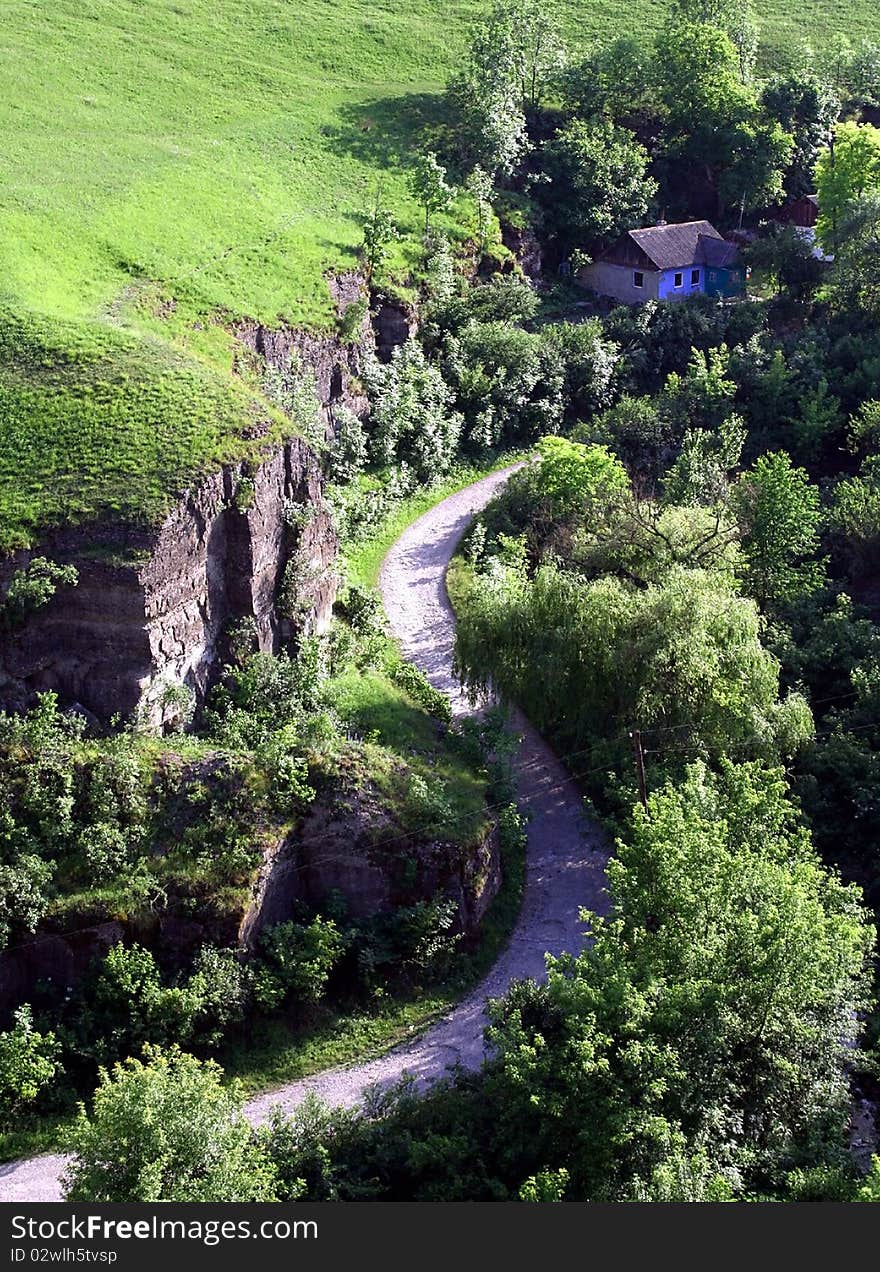 Country road near Hotyn castle in Ukraine