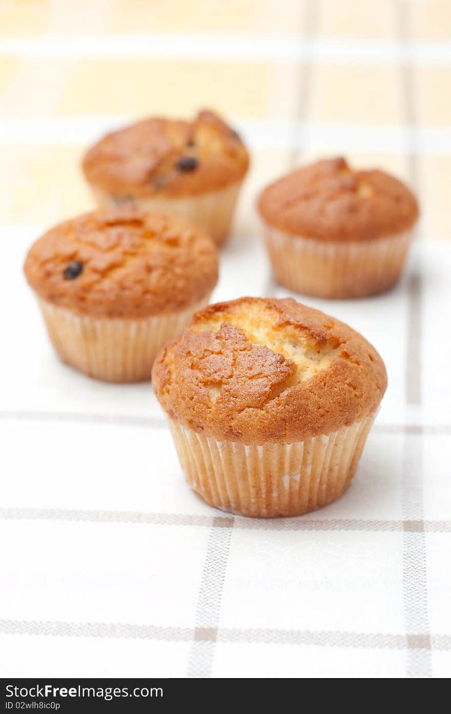 Plum-cakes on chequered tablecloth