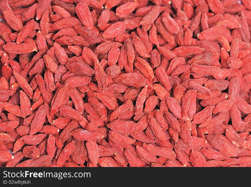 Closeup of red dried wolfberry.