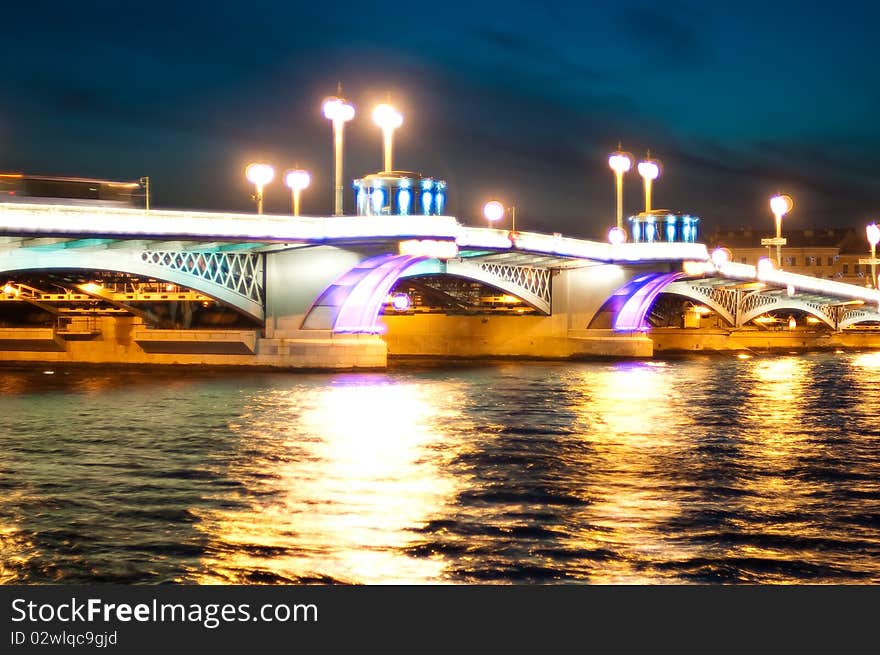 Blagoveshenskiy bridge in Saint Petersburg during night