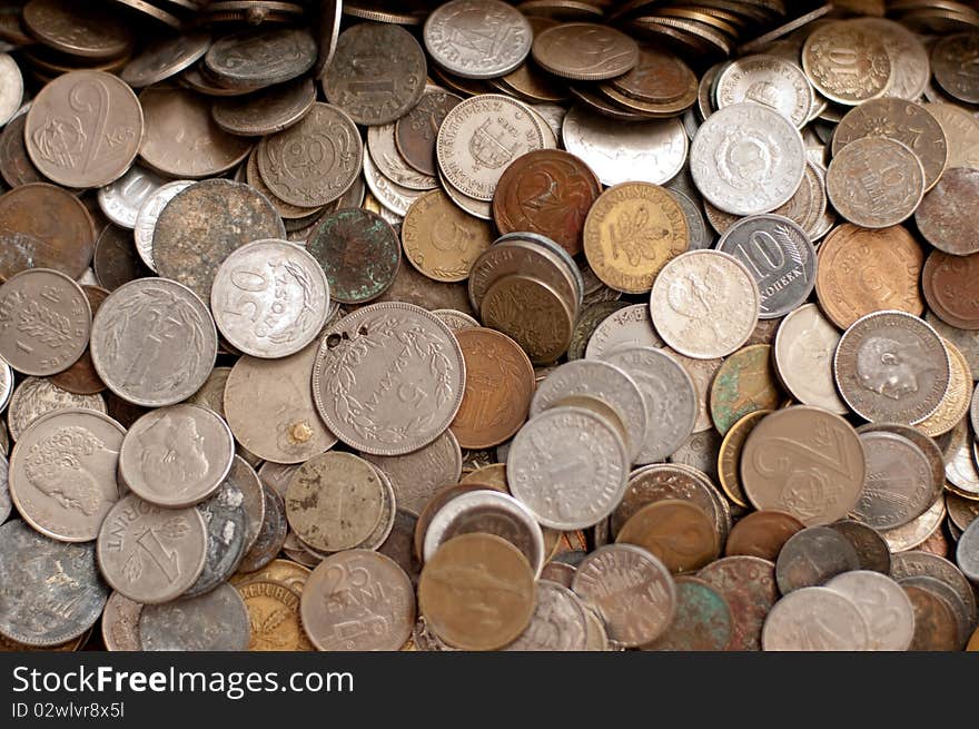 Different coins from different countries and time. Different coins from different countries and time