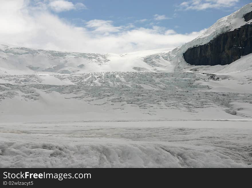 Athabasca Glacier on Icefield Parkway in summer